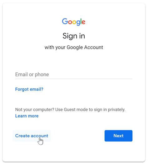 Enter Google account email address